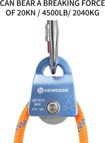 Miniatura 4 de NewDoar Micro Mobile Single Polea, 20kN (4500 lb) Max Rope 1/2 in para aparejos arboristas escalada rescate, certificado CE