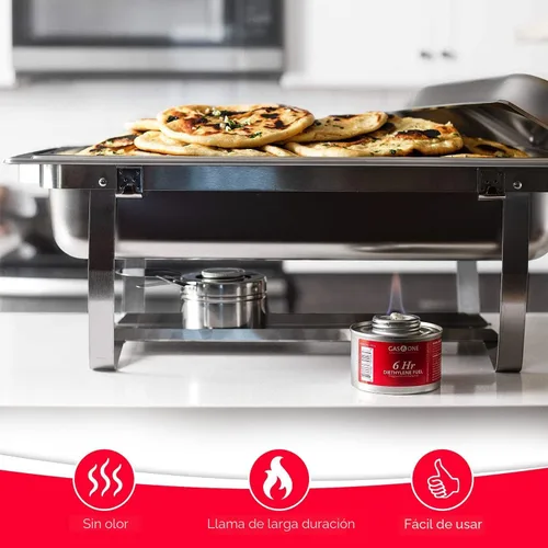 Miniatura 5 de Gas One Paquete de 12 combustible para rozar 6 horas, calentador de alimentos para platos de bufé, combustible reutilizable seguro para líquidos