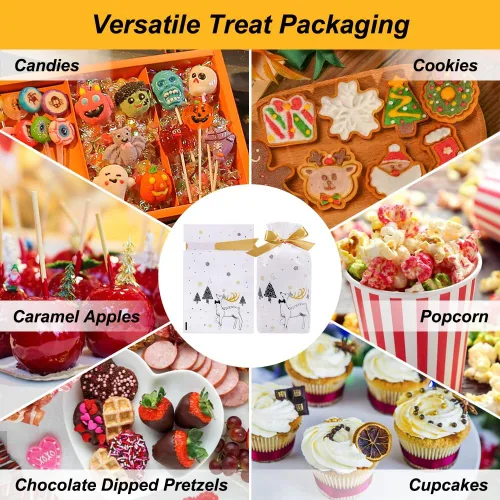 Miniatura 6 de HRX Package 50 bolsas de regalo de Navidad, 5.8 x 9 x 2.4 pulgadas, con cordón, bolsas de dulces, bolsas de regalo de fiesta para galletas Blanco