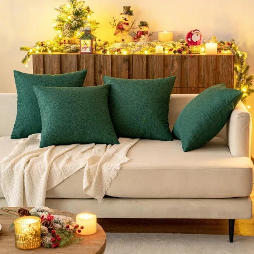 Miniatura 8 de MIULEE - Paquete de 2 fundas decorativas de cojín para exterior, impermeables, sólidas, de lino falso navideño, para jardín, granja, para patio