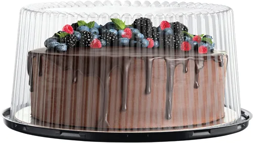 Contenedores transportadores desechables de plástico para pasteles de 10-11 pulgadas con tapas de cúpula y bases para pasteles | 5 transportadores
