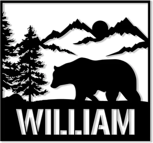 Miniatura 12 de Letrero personalizado de metal con diseño de oso, cartel colgante de oso para porche al aire libre, valla de pared con nombre personalizado, patio