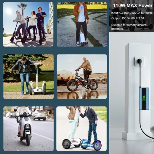 Miniatura 3 de Cargador de 54.6 V 2 A para patinete eléctrico con pantalla LED de carga (1-100%), para aeropatín con 5 conectores, cargador universal para todas