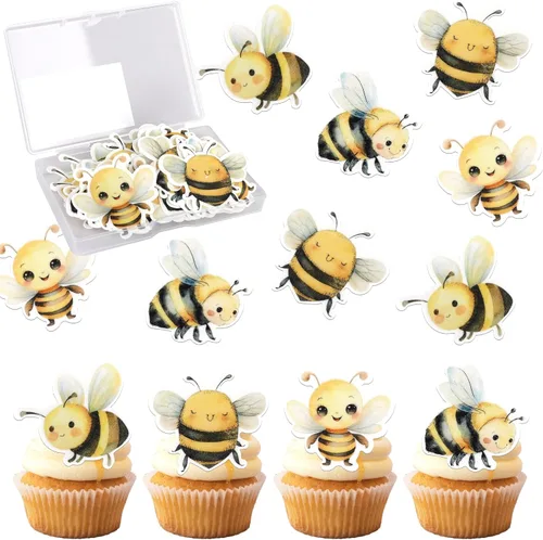 Miniatura 11 de Rsstarxi Paquete de 36 adornos para cupcakes Bee Oh Babee con purpurina Bumble Bee Oh Baby para cupcakes, decoración de pasteles de baby shower