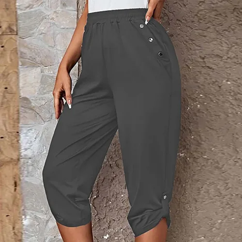 Miniatura 131 de Pantalones capri para mujer, estilo casual, de verano, elásticos, de cintura alta, pantalones de yoga, ajuste atlético, pantalones deportivos