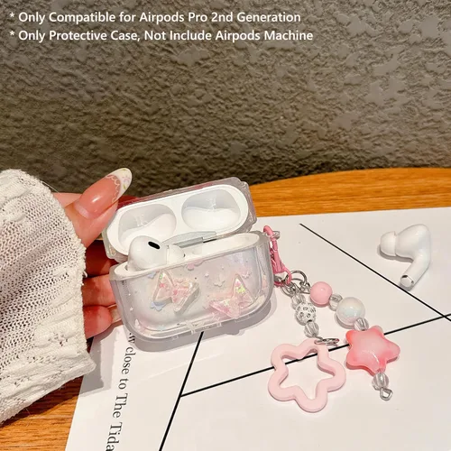 Miniatura 7 de Funda para Airpod Pro 2, bonita mariposa con purpurina 3D con llavero de estrella, funda protectora de TPU transparente compatible con AirPods Pro