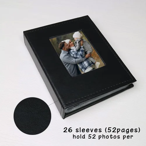 Miniatura 3 de Álbum de fotos pequeño de 4 x 6 pulgadas, paquete de 2 libros de fotos de cuero, cada mini álbum de 26 páginas tiene capacidad para 52 fotos, Negro