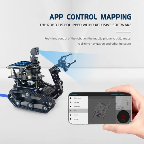 Miniatura 6 de Jetson Nano AI Robot Kit con Rplidar A1 Radar ROS Smart Tank Car DIY Robot Arm Kit de bricolaje SLAM Mapas de construcción, navegación autónoma