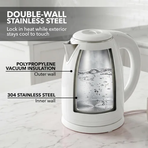 Miniatura 6 de OVENTE - Hervidor eléctrico de té de 1,7 litros de doble pared, caldera y calentador de agua de 1100 W con exterior de tacto frío, interior aislado