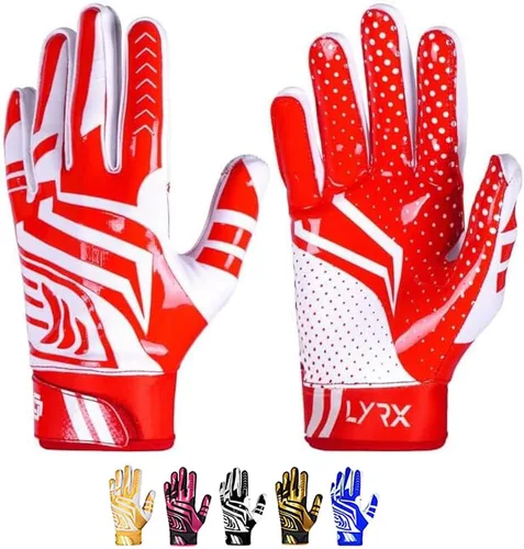 Miniatura 13 de Guantes de receptor de fútbol profesional LYRX con palma de silicona óptima, agarre antideslizante, control ultra adhesivo, deportivo, ligero