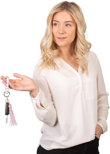 Miniatura 15 de dizzy creek designs Llavero pulsera, pulsera de cuentas de silicona para mujer, llavero con borla de cuero