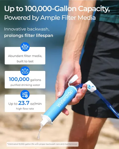 Miniatura 6 de Waterdrop Filtro de agua de gravedad, portátil, purificador de agua para supervivencia, campamento, senderismo, mochila y preparación de emergencia