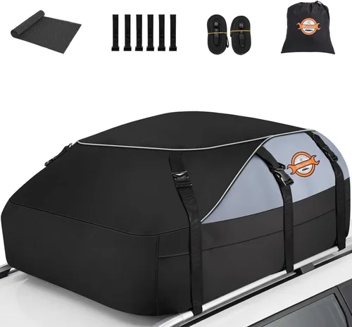 Miniatura 9 de Sailnovo Bolsa de techo suave para techo de automóvil, 15 pies cúbicos, impermeable, se adapta a la mayoría de vehículos con/sin estante, incluye