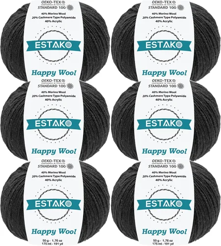 Miniatura 53 de Estako Happy Wool (paquete de 2 madejas) 40% lana merino 20% cachemira tipo poliamida 40% acrílico peso fingering hilo suave para tejer y crochet