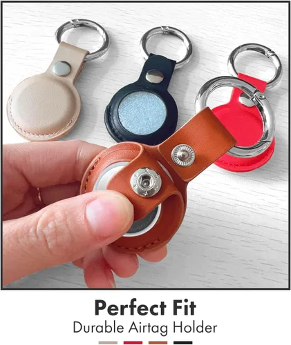 Miniatura 5 de Paquete de 4 llaveros de cuero compatibles con Apple AirTag – Fundas protectoras AirTag de alta calidad con llaveros de metal para llaves, bolsos