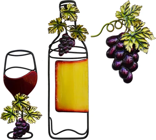 Miniatura 8 de Reloj de pared de metal para cocina, decoración artística de pared grande de 16 pulgadas, reloj decorativo con botella, vidrio, uva falsa, funciona