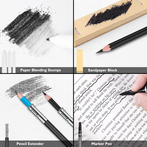 Miniatura 6 de Soucolor Suministros de arte, paquete de 76 kits de dibujo, caja de regalo para artistas adultos: cuaderno de bocetos de 3 colores, bloc