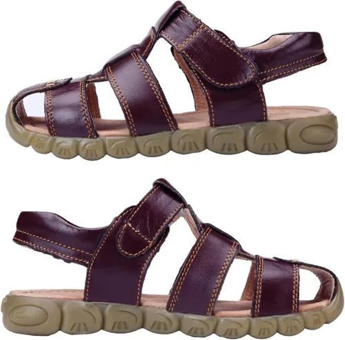 Miniatura 5 de DADAWEN - Sandalias deportivas de cuero para niños y niñas, puntera cerrada, para exteriores (para bebés, niños pequeños y grandes)