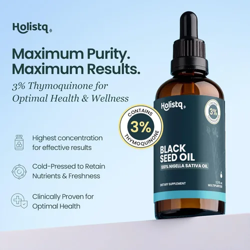 Miniatura 2 de Holistiq Aceite de Semilla Negra Orgánico Prensado en Frío en Gotas 3% Timoquinona Sin OMG y Vegano Aceite de Comino Negro Prensado en Frío