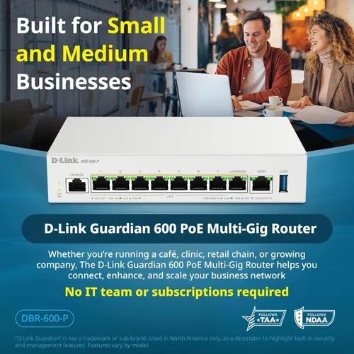 Miniatura 2 de D-Link Guardian 600 PoE Multi-Gig Business Router (DBR-600-P), enrutador premium con conmutación por error Multi-WAN, cortafuegos SPI, LAN PoE+ de 8