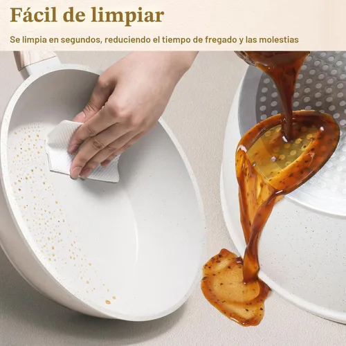 Miniatura 5 de SODAY - Juego de 12 ollas y sartenes, juegos de utensilios de cocina antiadherentes, de granito blanco, de inducción, saludable, no tóxico