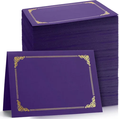 Miniatura 13 de Fainne 120 paquetes de soportes para certificados a granel, cubiertas para diplomas con borde de lámina dorada, cubiertas para documentos para Rojo