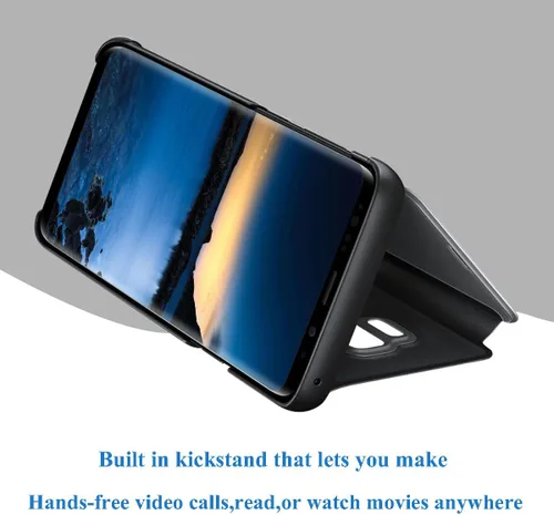 Miniatura 5 de Compatible con Samsung Galaxy S21 FE - Funda de piel transparente con espejo S-View, a prueba de golpes, con función atril, antiarañazos, funda