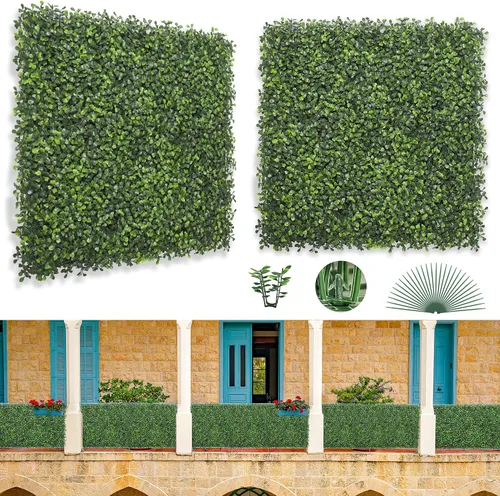 Miniatura 13 de Bybeton Paneles de pared de césped artificial, 10 x 10 pulgadas (12 unidades), paneles de boj anti rayos UV, telón de fondo de pared verde