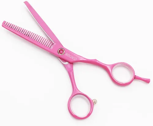 Miniatura 4 de ROCOCO Tijeras profesionales de corte de pelo rosa de 5.5 pulgadas y tijeras de adelgazamiento del cabello con maquinilla de afeitar para peluquería