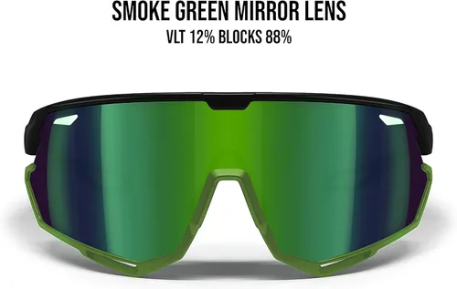 Miniatura 2 de Bertoni Gafas de sol deportivas para ciclismo MTB Running para hombres y mujeres en TR90 lente ancha antivaho mod. ALPHA NUEVO Negro brillante/verde