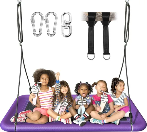 Miniatura 10 de Everyfun Columpio de árbol para niños y adultos, columpio de plataforma rectangular impermeable de 60 pulgadas, 700 libras resistente con correas