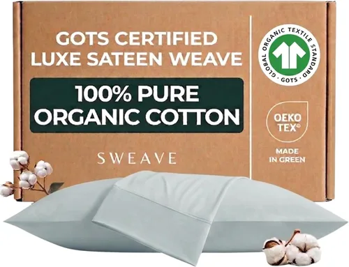 Miniatura 11 de Sábanas de algodón orgánico certificado GOTS 100% de tamaño completo - Lujoso hilo de 415 hilos, certificado Oeko-Tex, tejido de sátin sedoso