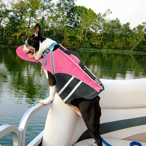 Miniatura 7 de Mklhgty Chaleco salvavidas para perros, chaleco salvavidas reflectante para perro con cuello extraíble, alta flotabilidad para nadar y navegar, Rosa