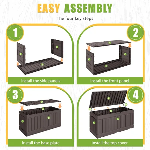 Miniatura 7 de Greesum Caja de almacenamiento para exteriores de 82 galones con tapa para muebles de patio, herramientas de jardín, suministros de piscina, Marrón