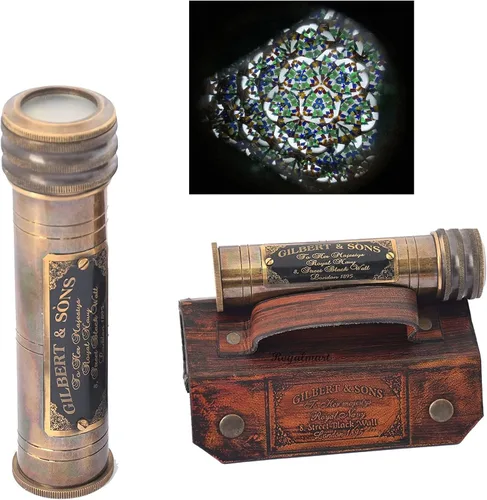 Royalmart Handicrafts - Caleidoscopio de latón hecho a mano con caja de cuero, aspecto vintage, acabado antiguo, caleidoscopio para niños, amigos,