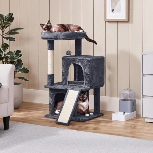 Miniatura 2 de Yaheetech Árbol para gatos para mascotas de interior, torre de 36 pulgadas con plataforma extra grande, postes rascadores, tablero, pelota colgante