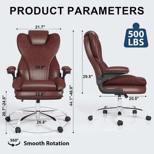 Miniatura 3 de Hovos Silla de oficina, ergonómica grande y alta silla de cuero de escritorio con brazos abatibles acolchados, bloqueo de inclinación ajustable