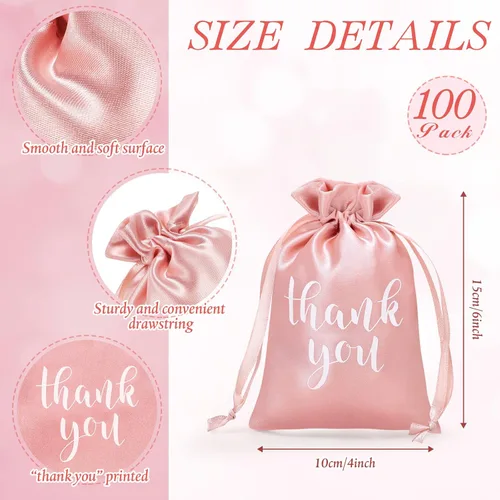 Miniatura 2 de Roowest 100 bolsas de regalo de satén con cordón de agradecimiento para joyas, bolsas de dulces para boda, despedida de soltera, baby shower, bolsa