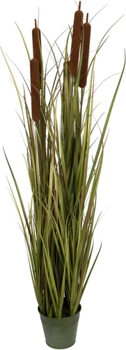 Miniatura 2 de Vickerman Hierba verde artificial en maceta de 36 pulgadas con espadañas en maceta de hierro.