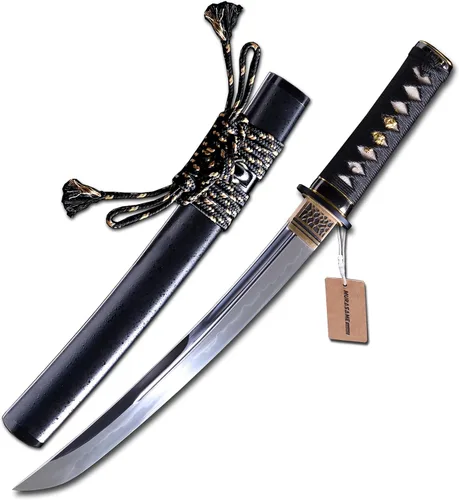 Miniatura 12 de MURASAME Espada Tanto Katana Corta de Arcilla Templada Acero T10 Hamon Real Muy Afilar Espiga Completa Hecha a Mano