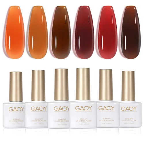 Miniatura 16 de GAOY - Juego de 6 esmaltes de uñas en gel de color rojo borgoña, incluido el kit de esmaltes en gel de color rojo vino cereza oscuro con luz