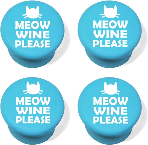Miniatura 6 de Tapón de silicona para botellas de vino y bebidas, juego de 4 divertidos Cat Meow Wine Please (negro)