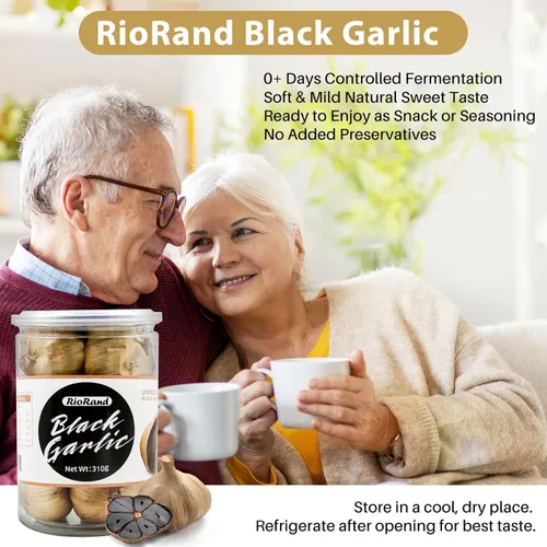 Miniatura 4 de RioRand Ajo Negro 10.93 oz Ajo Negro Entero Envejecido por 90 Días Completos Tarro De Ajo Negro 0.68 Libras
