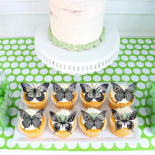 Miniatura 7 de Gyufise Paquete de 36 adornos de mariposa 3D con láser negro para cupcakes, decoración hueca para cumpleaños, boda, fiesta de hadas, calcomanías