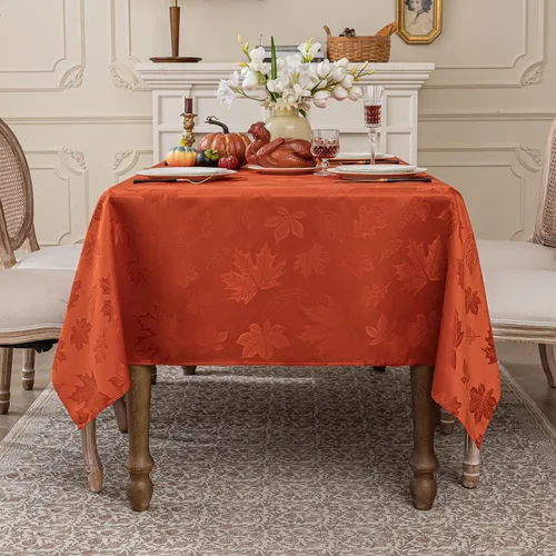 Miniatura 7 de Softalker Mantel de Jacquard de Otoño - Cubierta de Mesa Rectangular con Hojas de Arce de Acción de Gracias, Manteles Impermeables de Cosecha Otoñal