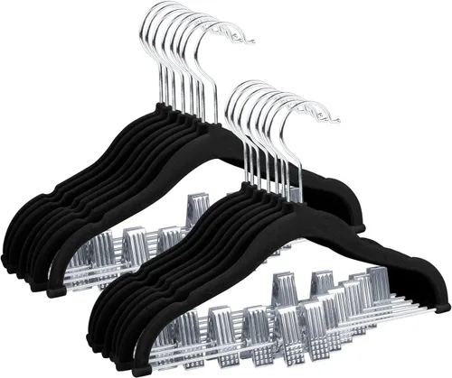 Miniatura 15 de ManGotree Perchas de terciopelo para bebé de 11.8 pulgadas con clips movibles, perchas de fieltro antideslizantes para niños, perchas de ropa