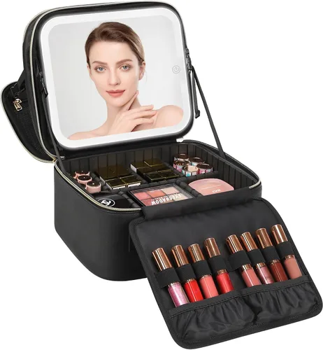 Miniatura 11 de Relavel Estuche de maquillaje con espejo LED, 01-Negro, Bolsa de maquillaje de viaje con espejo LED para niñas