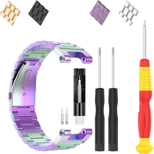 Miniatura 11 de FitTurn Compatible con las correas Amazfit T-Rex, pulsera elegante de repuesto de acero inoxidable sólido de metal ajustable con herramientas