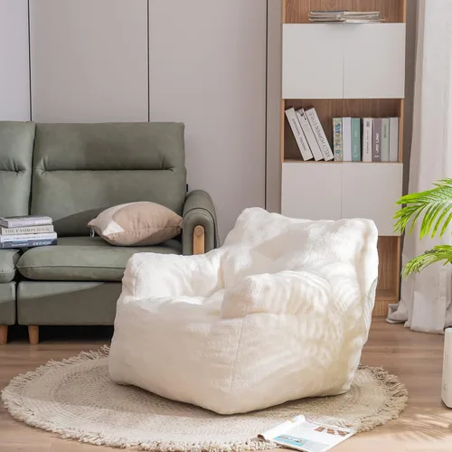 Puf de espuma suave copetuda con tela de peluche para adultos y niños, cómodo sofá perezoso para sala de estar, dormitorio (marfil)