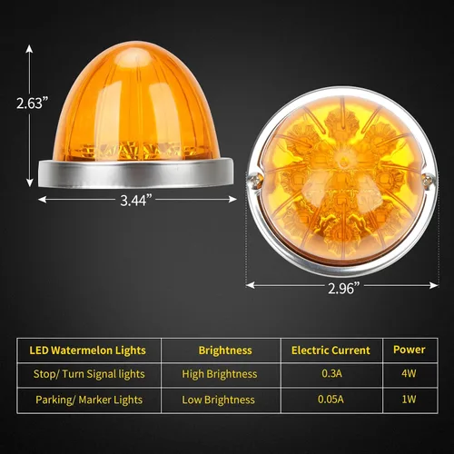 Miniatura 5 de 2 piezas de luces de sandía, luz de sandía LED de doble función de 17, lente ámbar con bisel de acero inoxidable, luces de señal de parada y giro